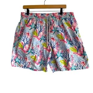 Vilebrequin Swim Shorts Men XXXL Blue Beach Mesh Lined Pockets Fish Ocean Print